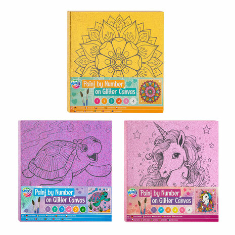 Schilderen op Nummer Glitter Canvas, 9dlg.