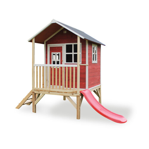 tragedie karbonade Vernauwd Exit Loft 300 rood houten speelhuisje met glijbaan - Speelgoed de Betuwe