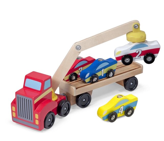 Melissa &amp; Doug  Houten Transporter + Auto Magnetisch