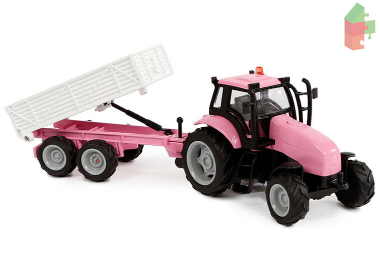 Kids Globe Set Kids Globe Hooiberg Hout Met Berging + Tractor Met Aanhanger  1:32 Roze