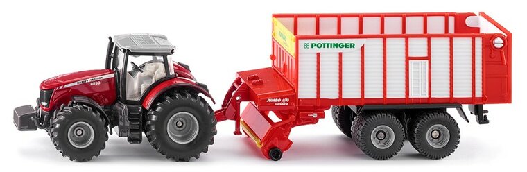 Siku Massey Ferguson Tractor Met Poettinger Jumbo Aanhanger 1:50