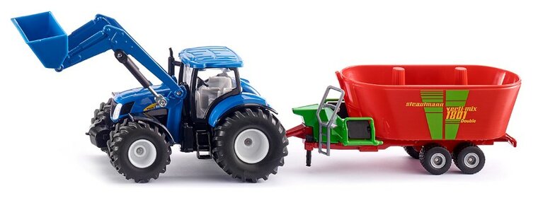 Siku New Holland Tractor Met Frontlader En Strautmann Voedermenger 1:50