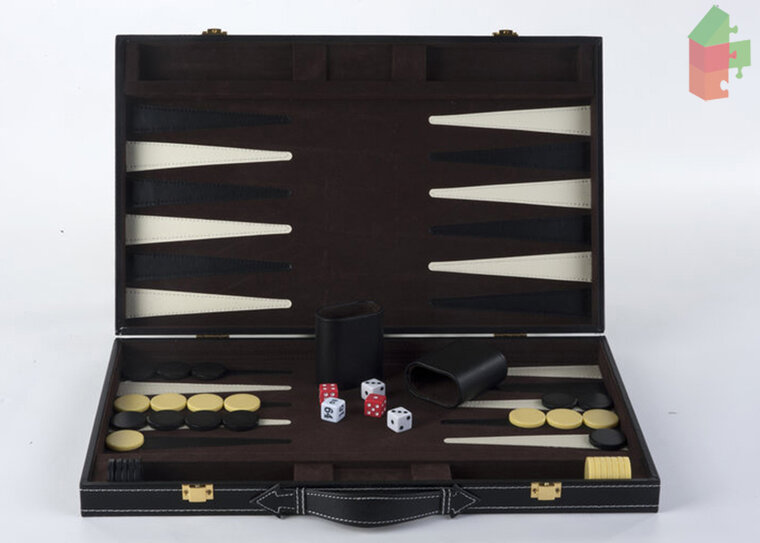 Backgammon Piping Groot 18&quot; - Bruin/Ivoor, Afm. 45,5 X 30,5 X 6 Cm