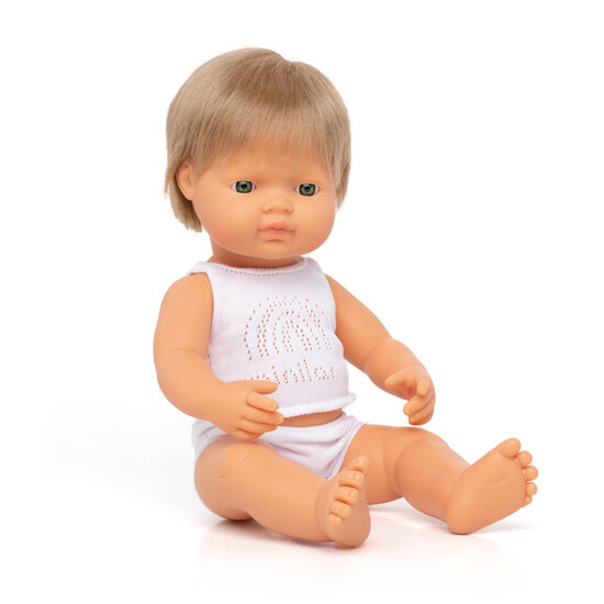 MINILAND POP DONKERBLONDE JONGEN MET ONDERGOED 38CM