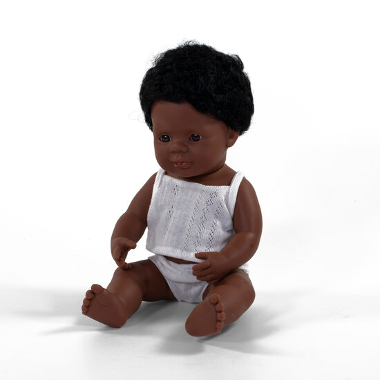 MINILAND POP AFRO-AFRIKAANSE JONGEN MET ONDERGOED 38CM