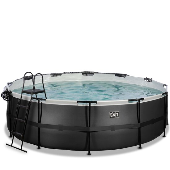 Zwembad Exit Frame Pool Afmeting 488X122Cm (12V Zandfilter) Black Leather Style + Overkapping