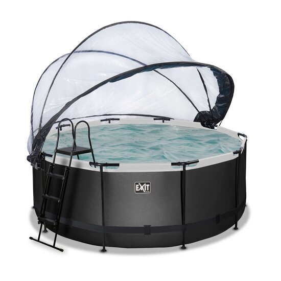 Zwembad Exit Frame Pool Afmeting 360X122Cm (12V Zandfilter) Black Leather Style + Overkapping