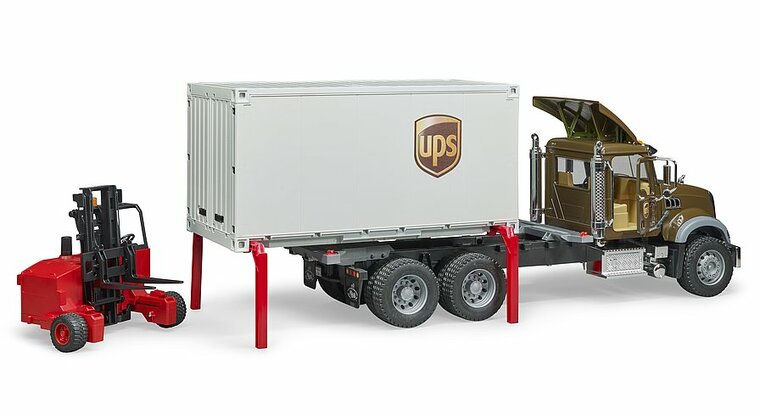 Bruder Mack Granite Ups Logistiektruck + Vork Heftruk