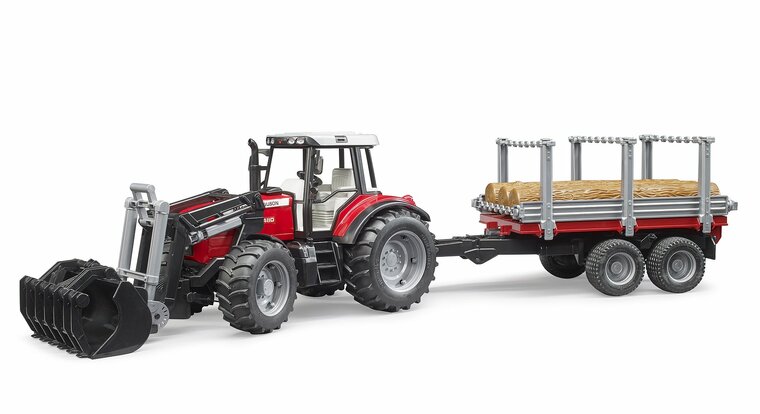 Bruder Massey Ferguson 7480 Met Voorlader En Houttransporter 1:16