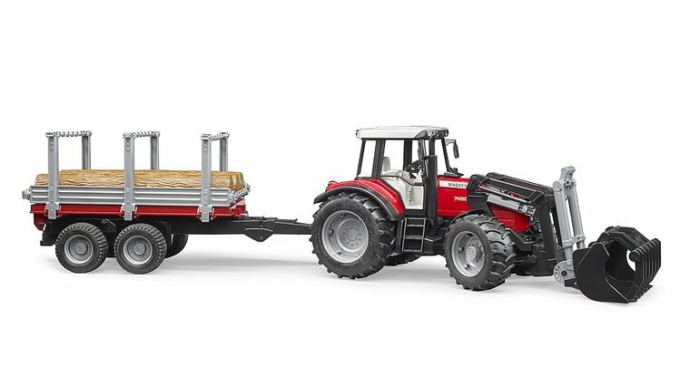 Bruder Massey Ferguson 7480 Met Voorlader En Houttransporter 1:16