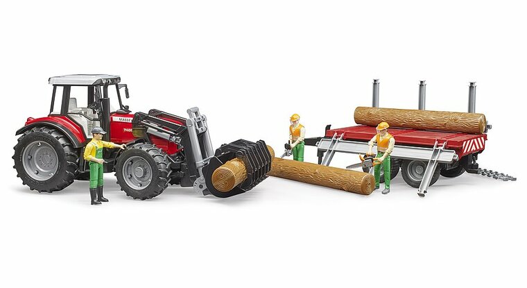 Bruder Massey Ferguson 7480 Met Voorlader En Houttransporter 1:16
