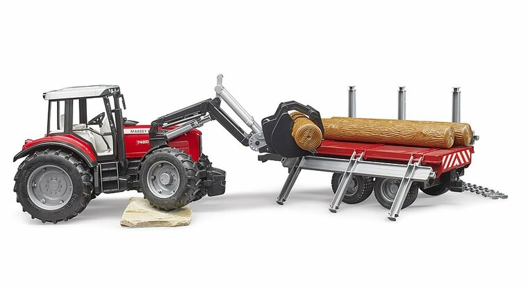 Bruder Massey Ferguson 7480 Met Voorlader En Houttransporter 1:16