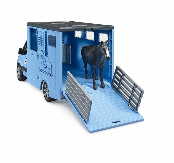 Bruder MB Sprinter Dieren Transport Blauw Met Paard