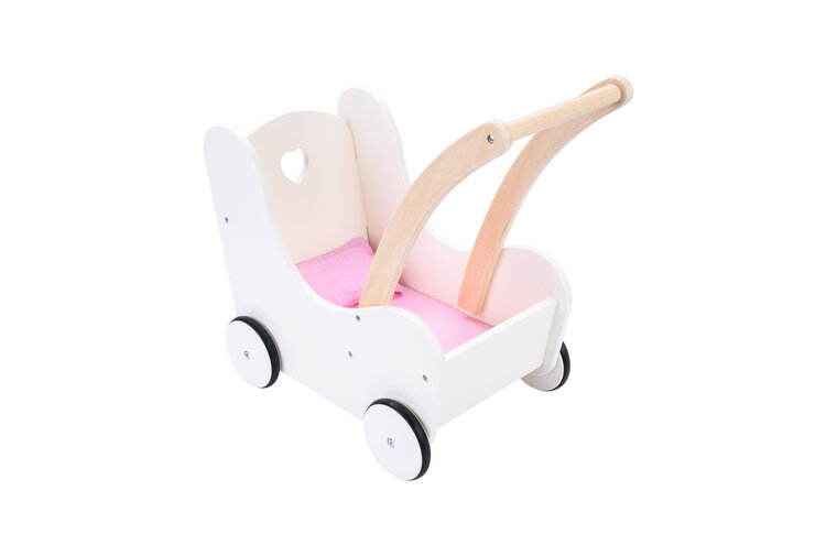 Poppen loopwagen roze/ wit