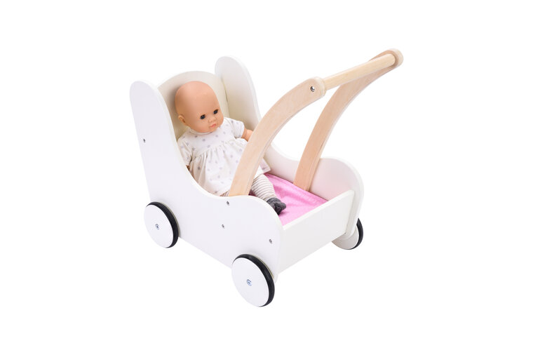 Poppen loopwagen roze/ wit