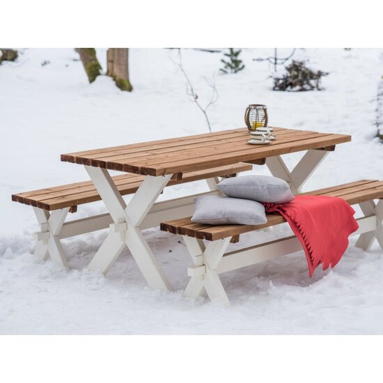 Celine Picknicktafel met bankjes van hout 177 cm - Bruin/wit