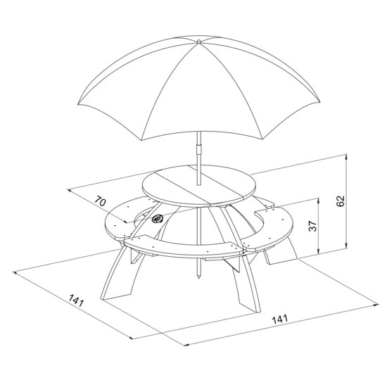 AXI Orion Picknicktafel Grijs/wit - Parasol Blauw
