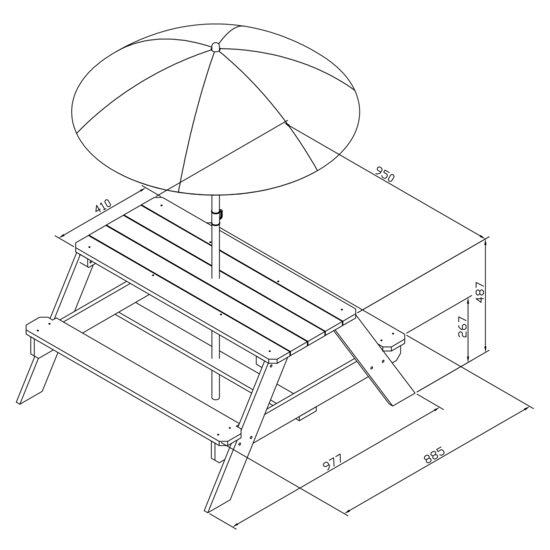 AXI Nick Picknicktafel Antraciet/grijs - Parasol Blauw/grijs