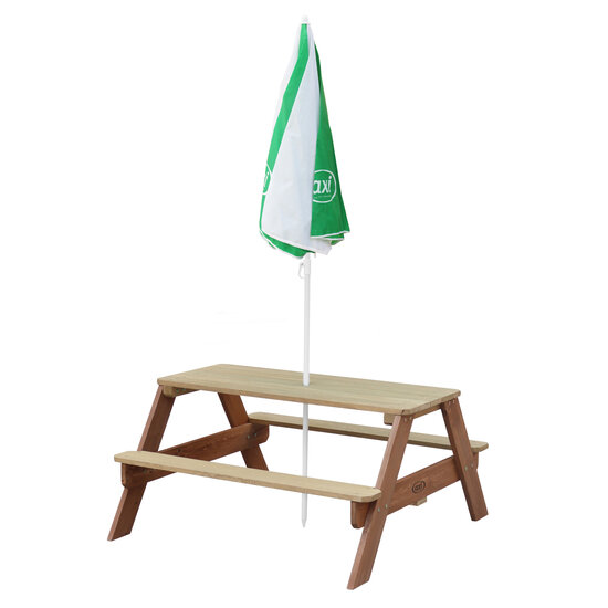 AXI Nick Picknicktafel Bruin - Parasol Groen/wit