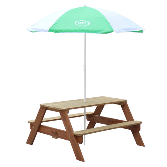 AXI Nick Picknicktafel Bruin - Parasol Groen/wit