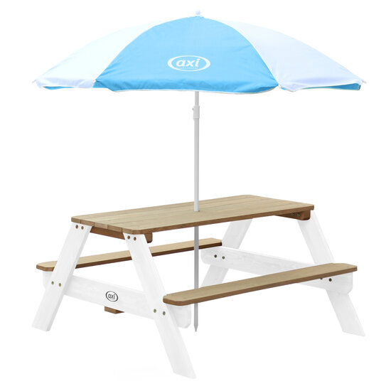 AXI Nick Picknicktafel Bruin/wit - Parasol Blauw/wit