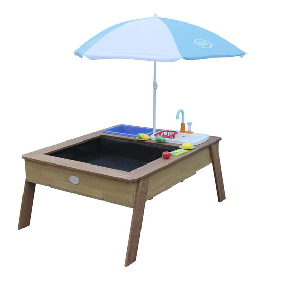 AXI Linda Zand &amp; Water Tafel met Speelkeuken wastafel Bruin - Parasol Blauw/wit