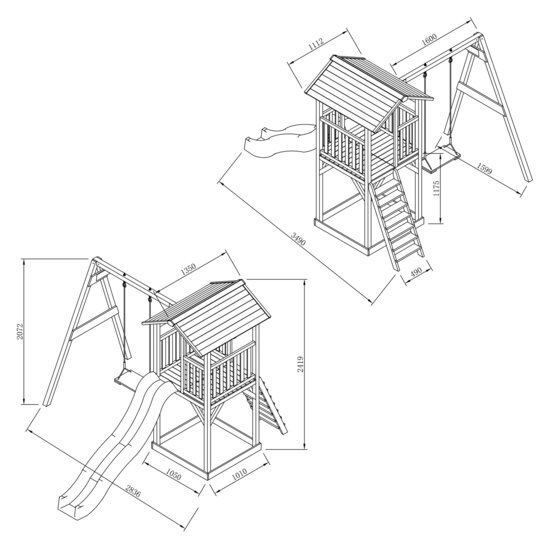 AXI Beach Tower Speeltoren met Enkele Schommel Bruin/wit - Grijze Glijbaan