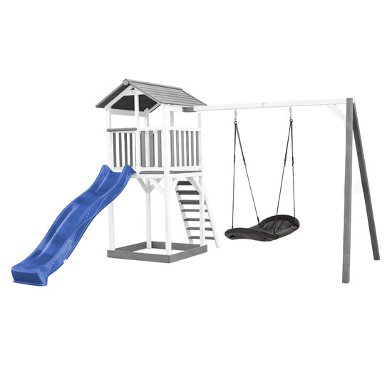 AXI Beach Tower Speeltoren met Roxy Nestschommel Grijs/wit - Blauwe Glijbaan