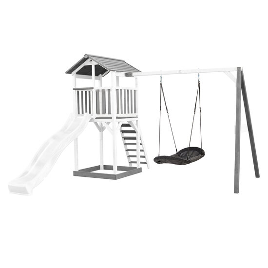AXI Beach Tower Speeltoren met Roxy Nestschommel Grijs/wit - Witte Glijbaan