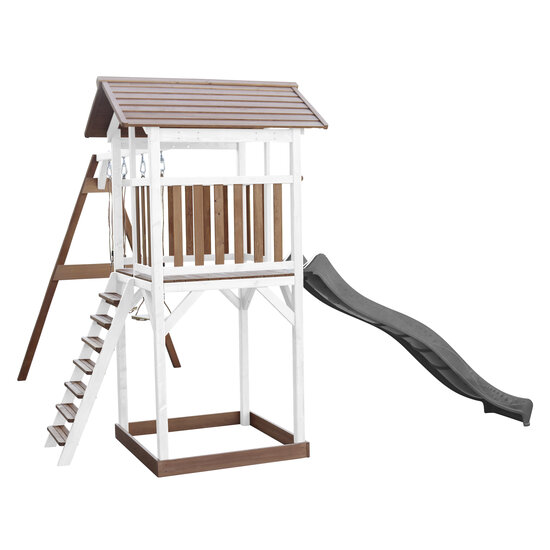 AXI Beach Tower Speeltoren met Dubbele Schommel Bruin/wit - Grijze Glijbaan