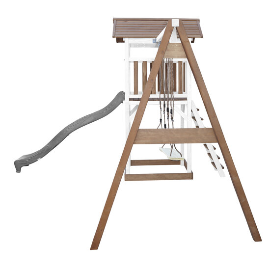 AXI Beach Tower Speeltoren met Dubbele Schommel Bruin/wit - Grijze Glijbaan