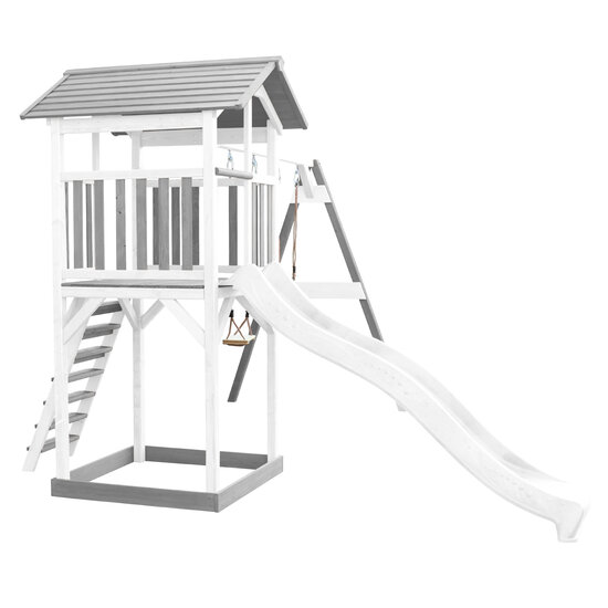 AXI Beach Tower Speeltoren met Dubbele Schommel Grijs/wit - Witte Glijbaan