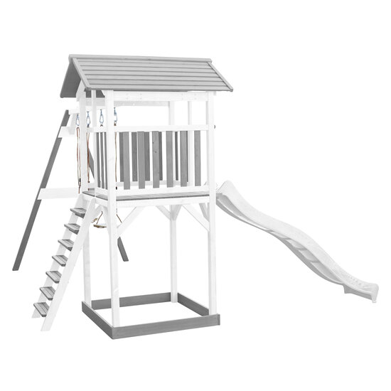 AXI Beach Tower Speeltoren met Dubbele Schommel Grijs/wit - Witte Glijbaan