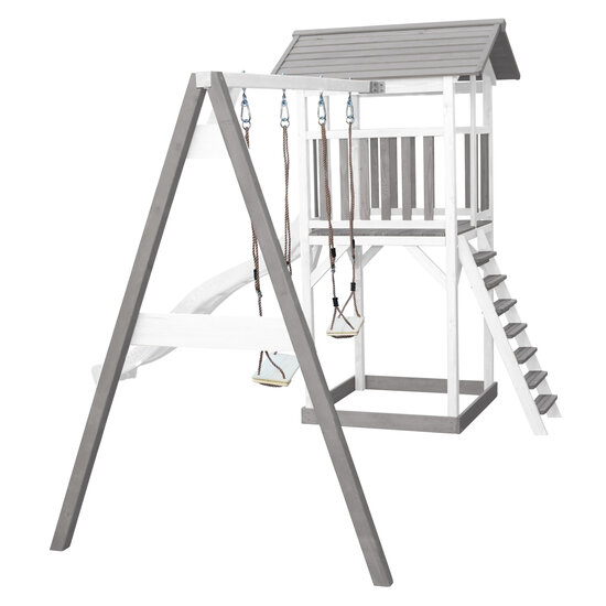 AXI Beach Tower Speeltoren met Dubbele Schommel Grijs/wit - Witte Glijbaan