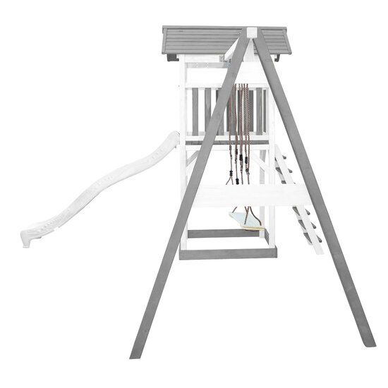 AXI Beach Tower Speeltoren met Dubbele Schommel Grijs/wit - Witte Glijbaan