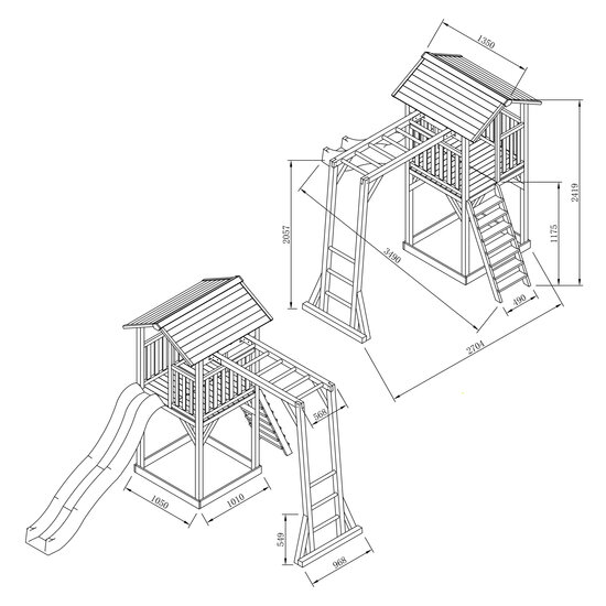 AXI Beach Tower Speeltoren met Klimrek Grijs/wit - Grijze Glijbaan