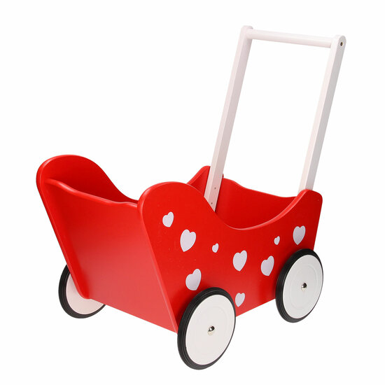 Poppenwagen Rood met Hartjes