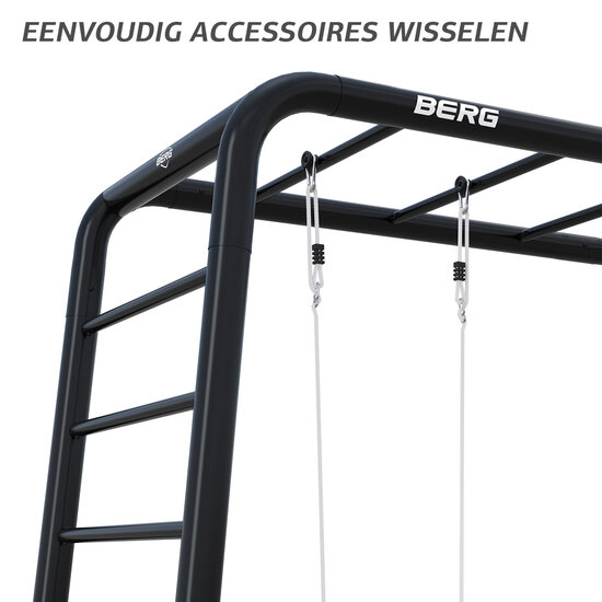 Berg Playbase 3-In-1 Medium Met Rekstok En Ladder (Inclusief Rubberen Schommel, Trapeze En Klimmuur)
