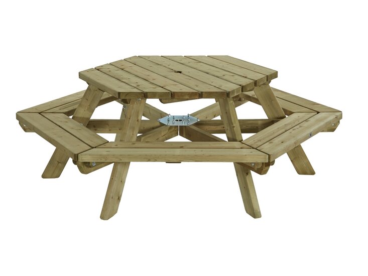 Houten Picknicktafel zeshoek, 225cm