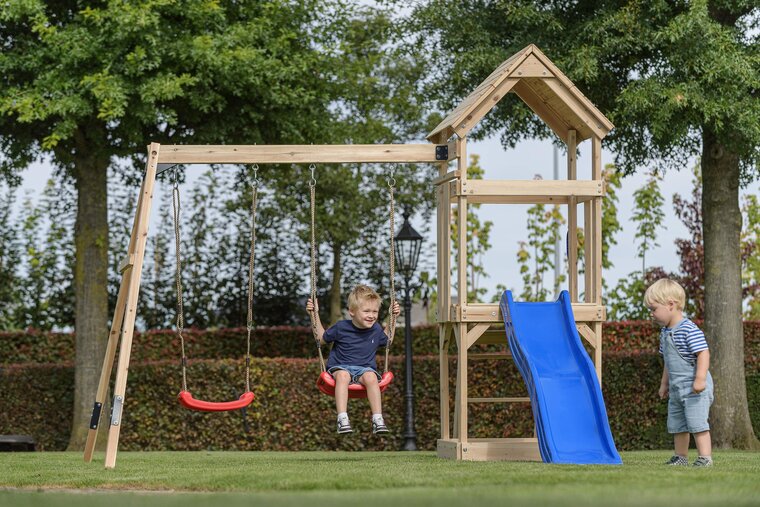 Houten Speeltoestel Noa met groene glijbaan