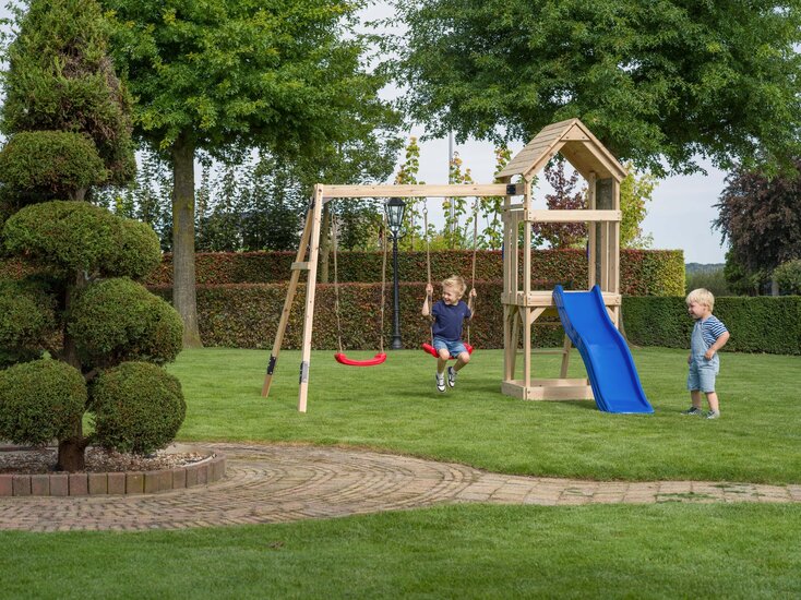 Houten Speeltoestel Noa met groene glijbaan