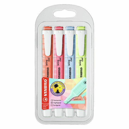 STABILO swing cool Pastel - Markeerstift - Set Met 4 Stuks