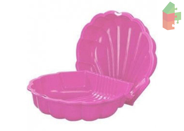Zandbak schelp roze met plastic schep 50 cm lang rood