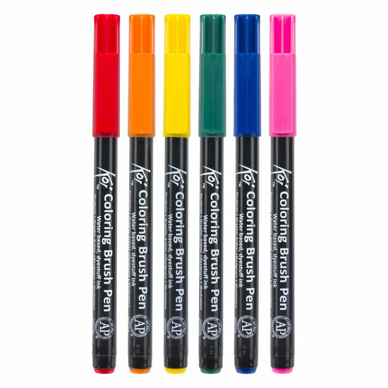 Sakura Koi Coloring Brush Pen Set Bright, 6 Kleuren