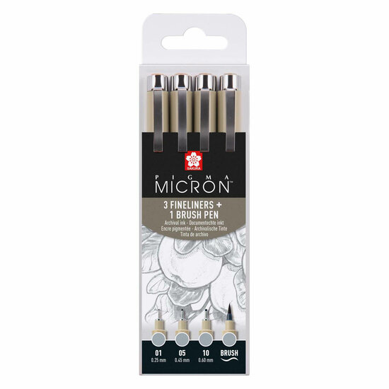 Sakura Pigma Micron Fineliner Set, 4 Maten, Licht Koelgrijs
