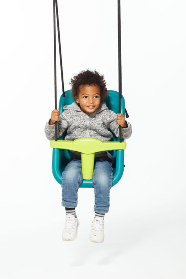 Babyzitje met T-bar en veiligheidsgordel - turquoise/limoengroen