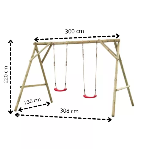 Houten schommel 308 cm breed met dubbele zitting - Swingkingg Eline