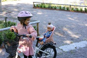Skrallan fietsstoel voor poppen 35-45 cm, roze kunststof