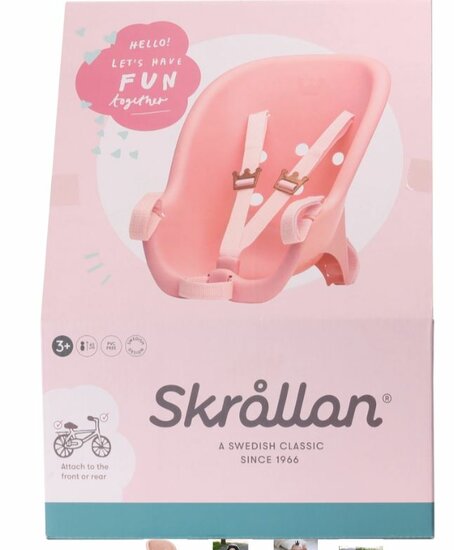 Skrallan fietsstoel voor poppen 35-45 cm, roze kunststof