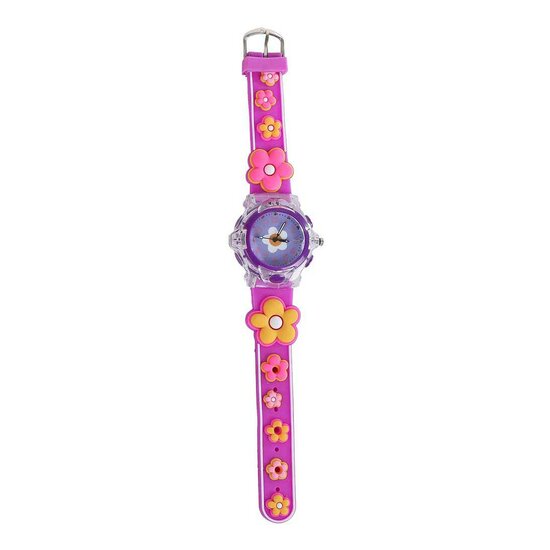 Glamour Analoog Horloge met Licht Bloemen - Donker Roze